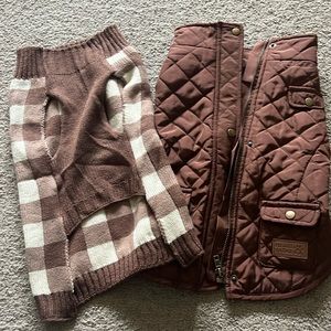 Brown Flannel Dog Barn Coat & Matching Brown & Cream Sweater Size M
